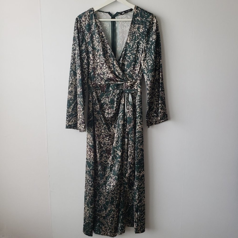 zara‎ faux wrap long sleeve Multicolor dress size S